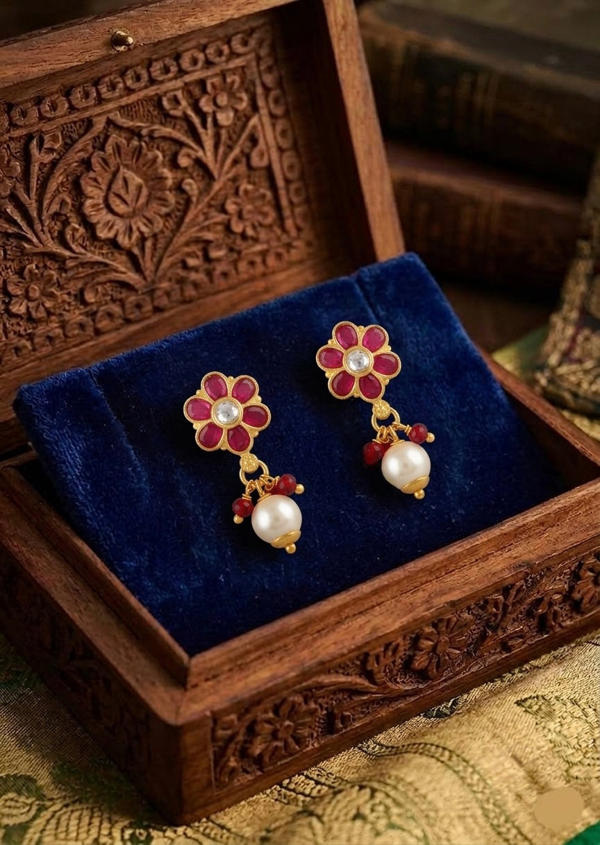 Ruby Pearl Bloom Earrings