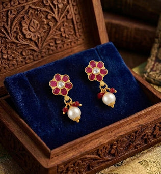 Ruby Pearl Bloom Earrings