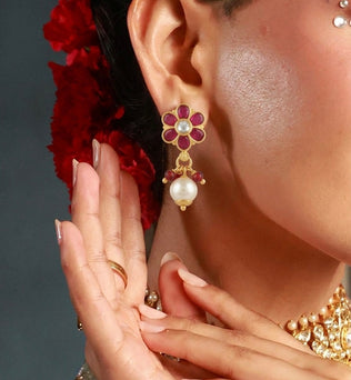Ruby Pearl Bloom Earrings