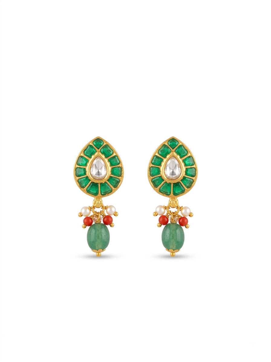 Emerald Beaded Drop Earrings