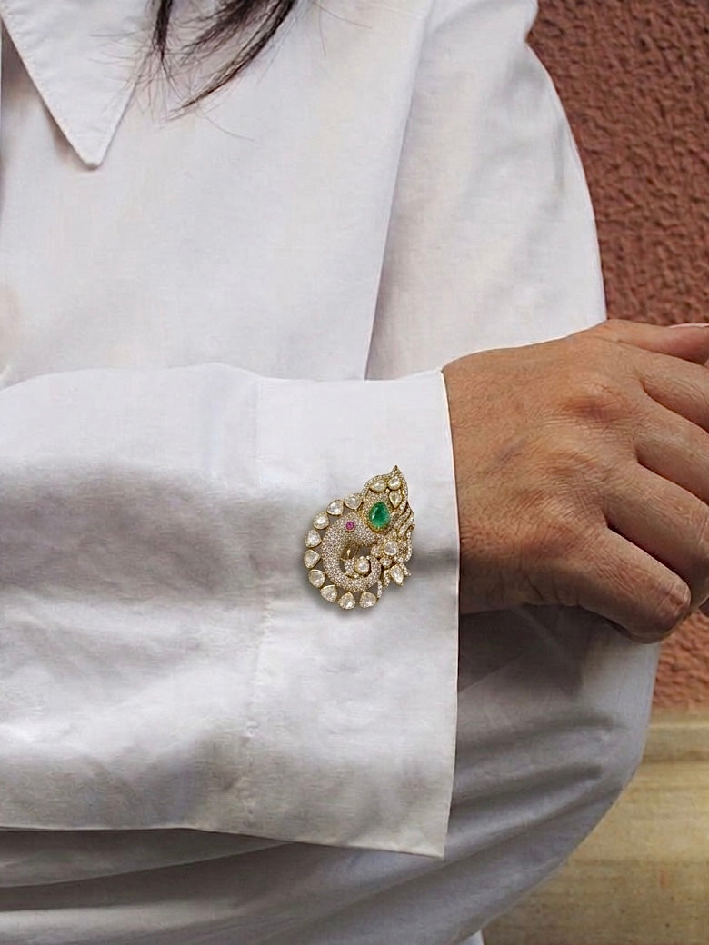 Veer 925 Silver Polki Brooch