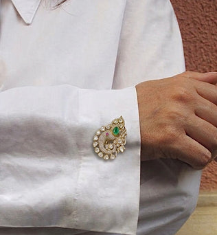 Veer 925 Silver Polki Brooch