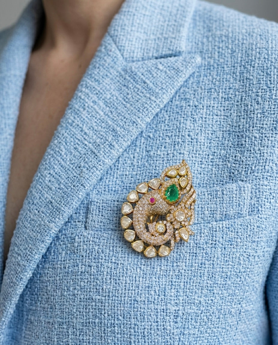 Veer 925 Silver Polki Brooch