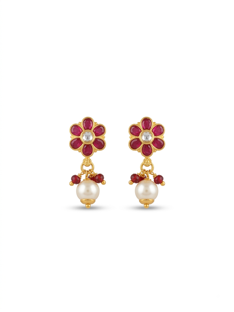 Ruby Pearl Bloom Earrings