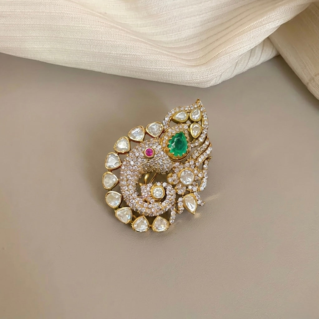 Veer 925 Silver Polki Brooch