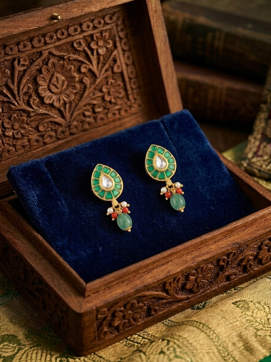 Emerald Beaded Drop Earrings