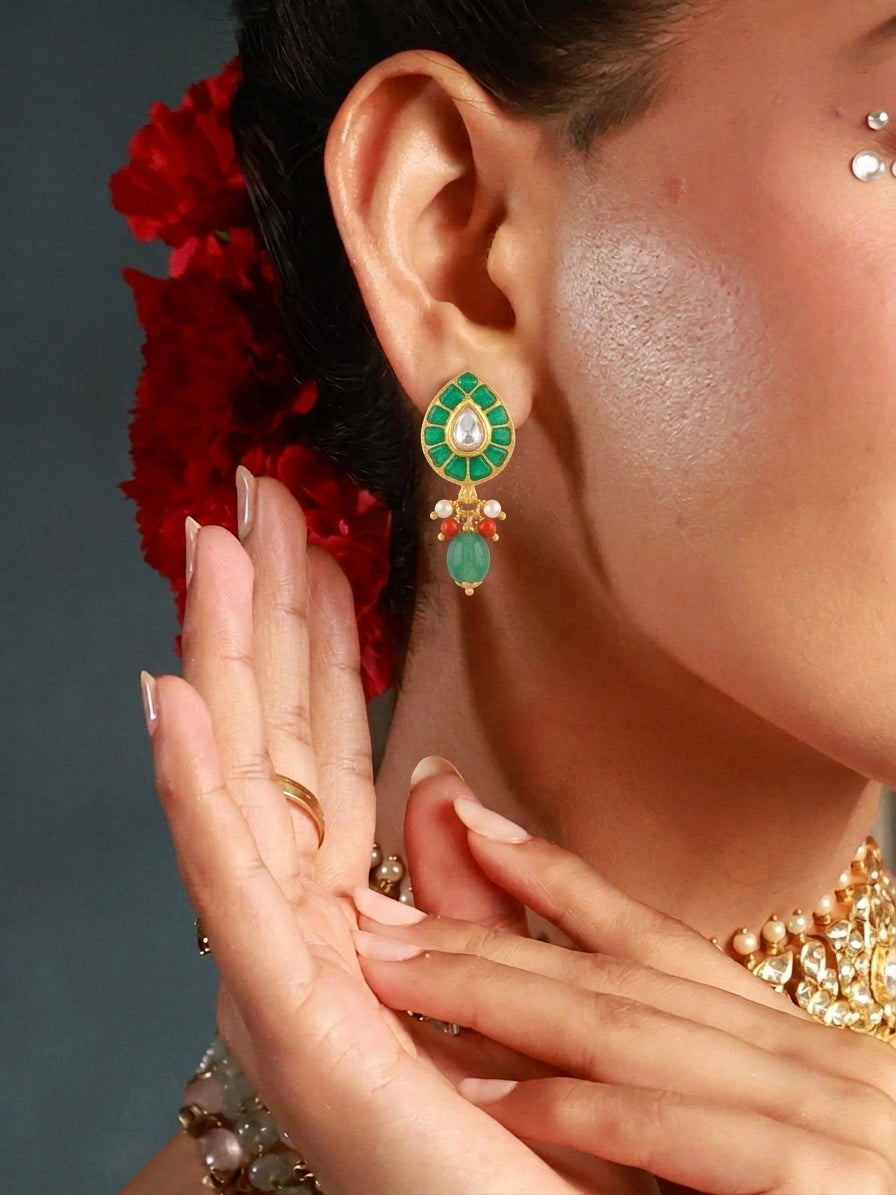 Emerald Beaded Drop Earrings