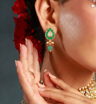 Emerald Beaded Drop Earrings