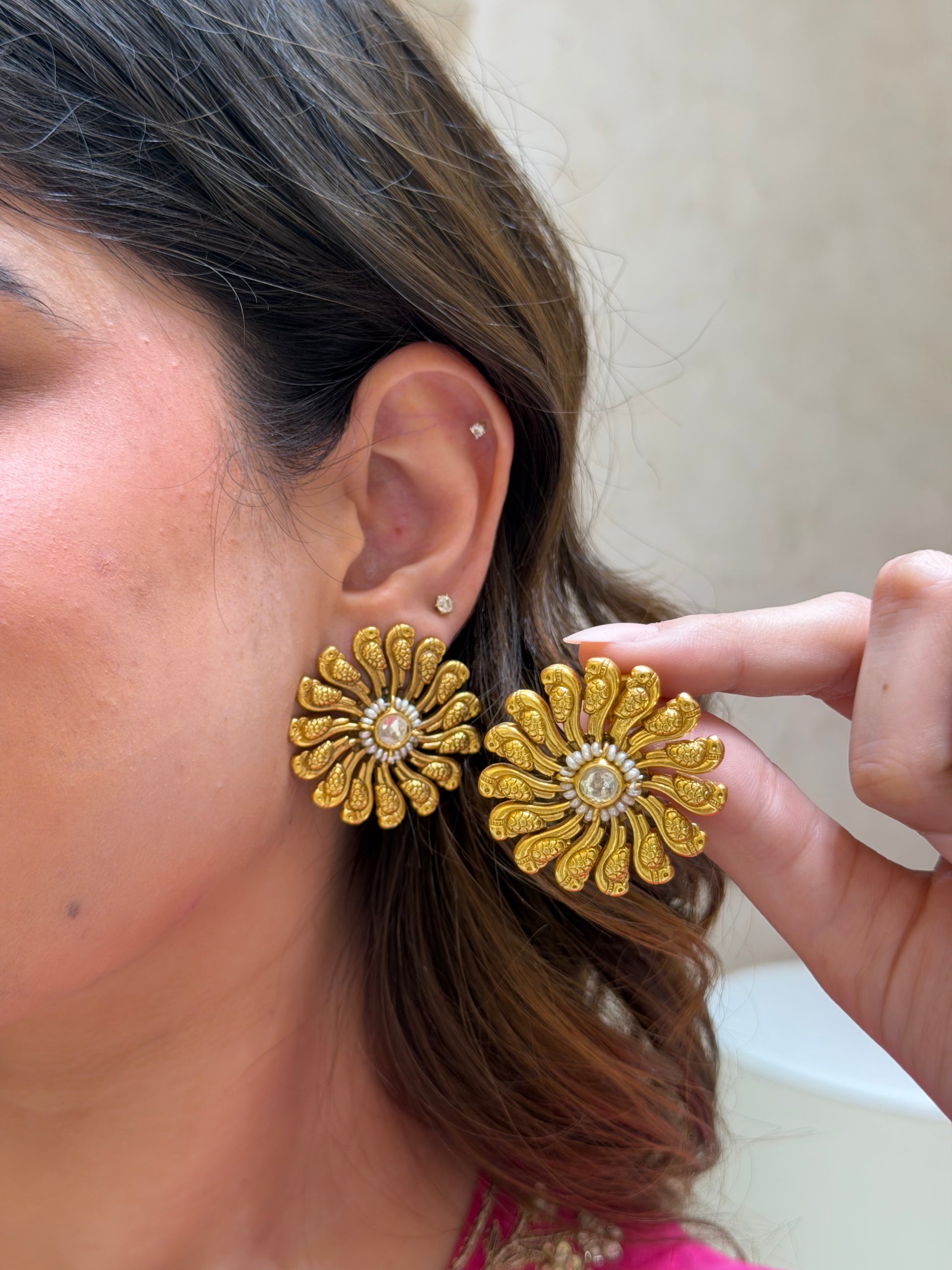 Golden Paisley Studs