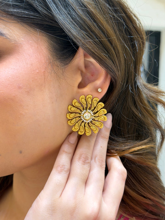 Golden Paisley Studs