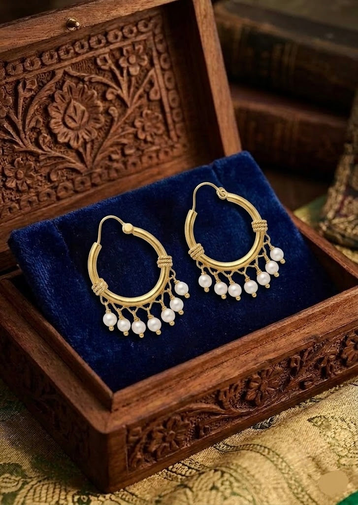 Golden Pearl Hoops