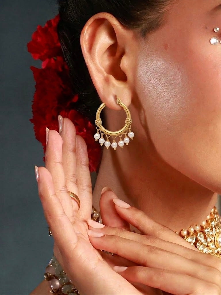 Golden Pearl Hoops