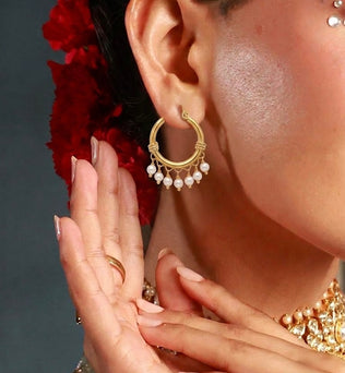 Golden Pearl Hoops